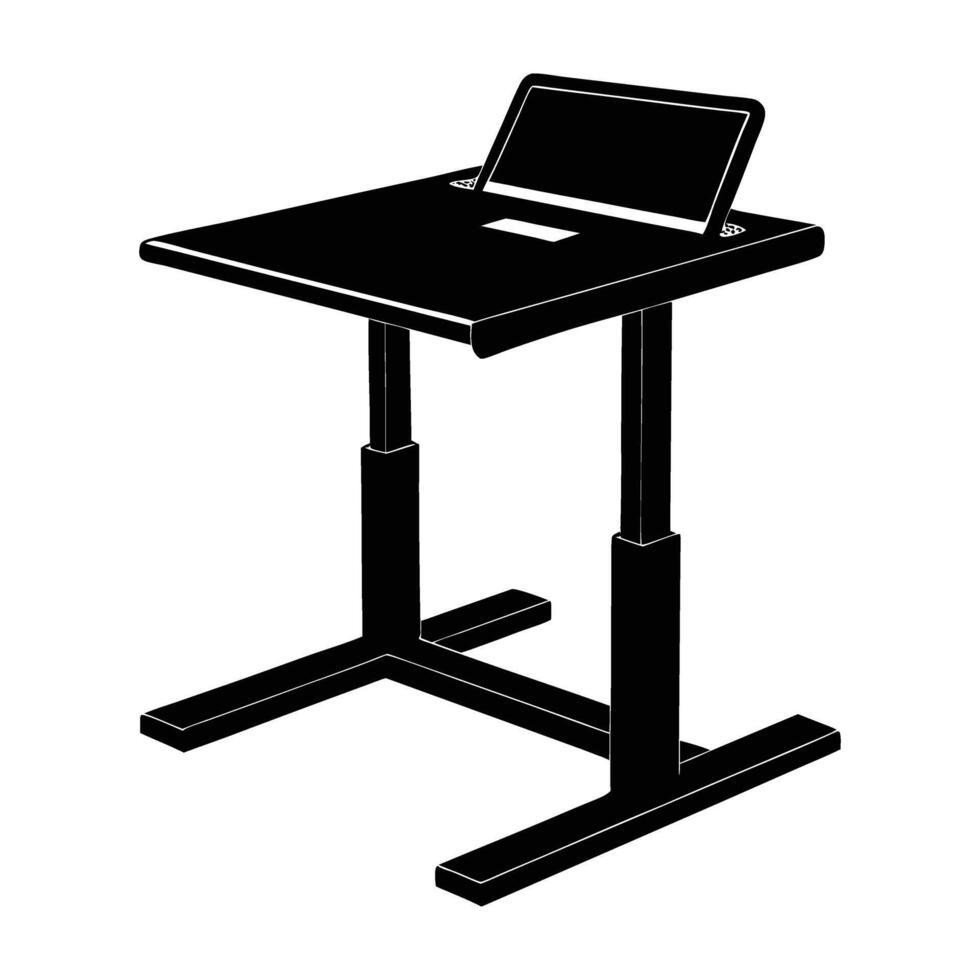 Innovative electric standing desk with height control panel in isolated silhouette design vector