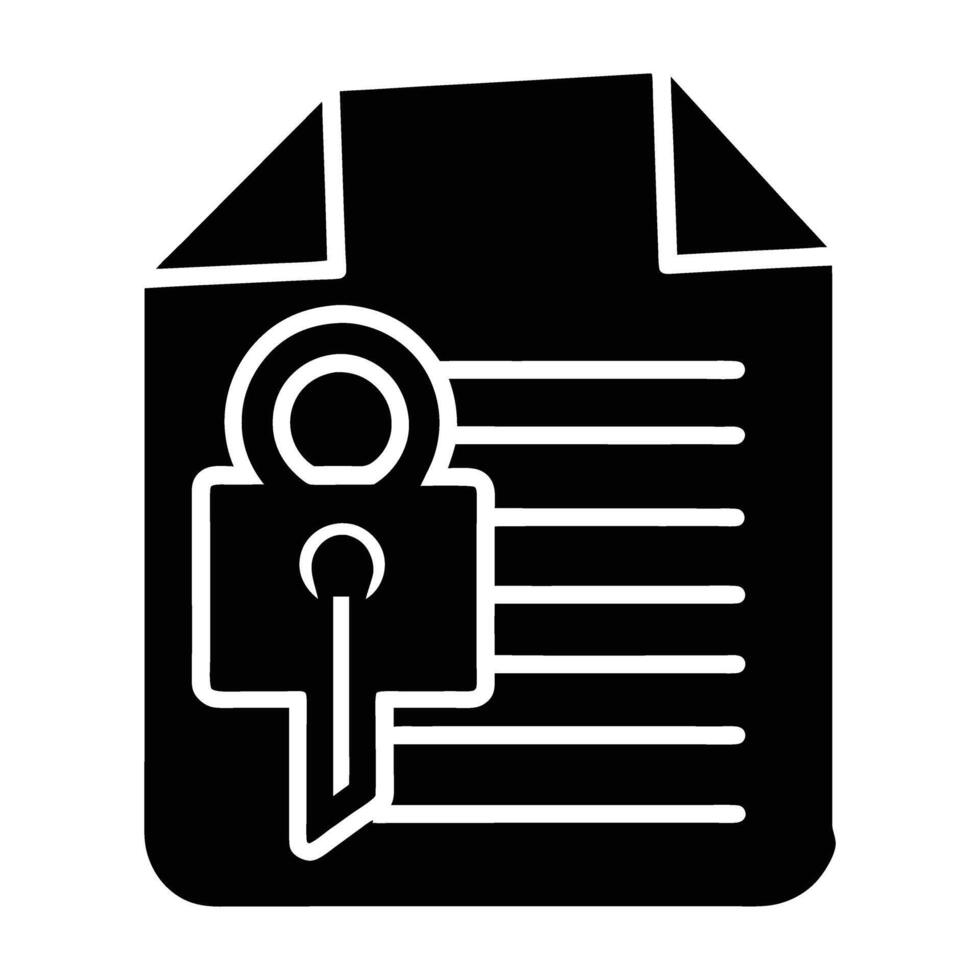 Encrypted file icon featuring a key symbol rendered in isolated silhouette for secure data vector