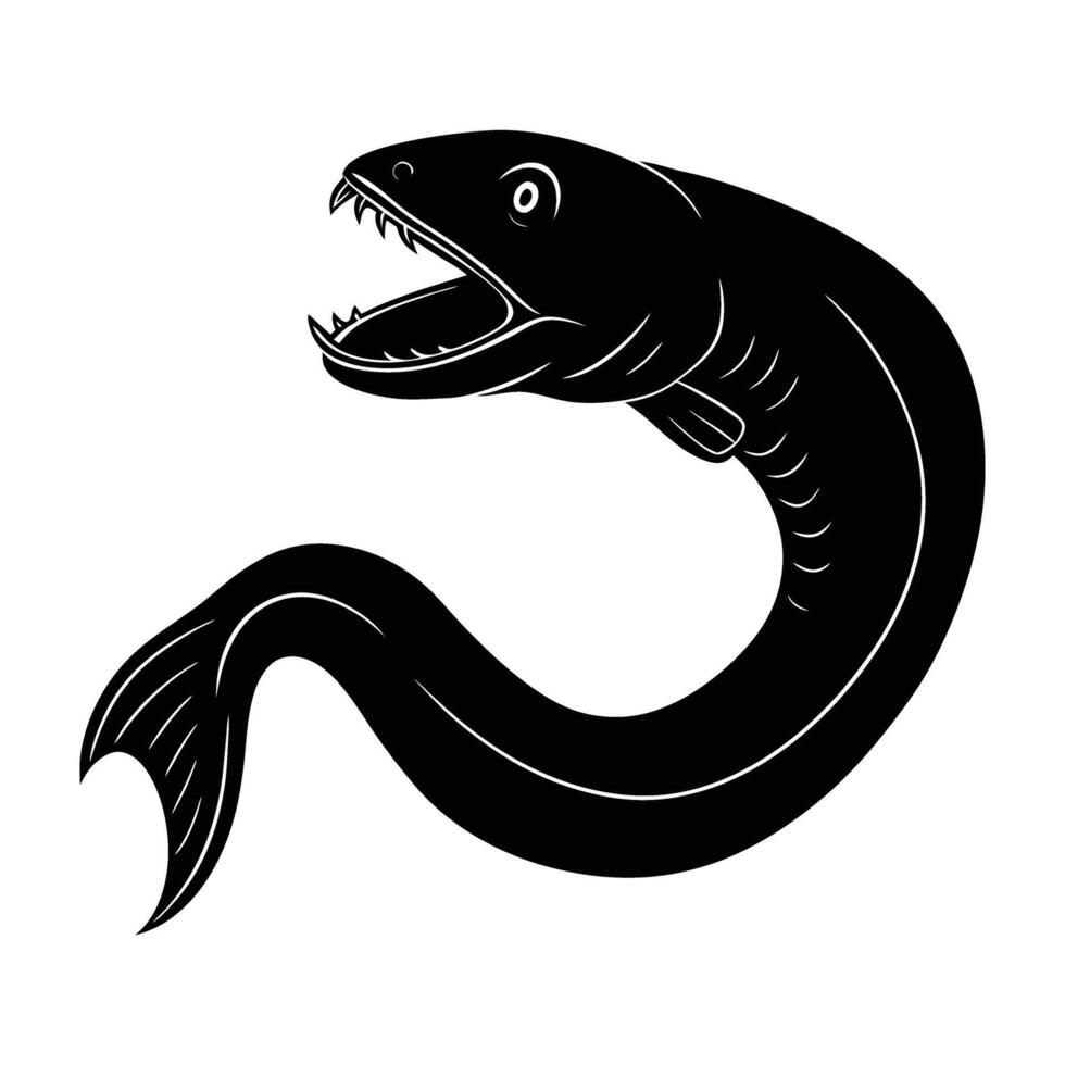Minimalist moray eel gliding with its mouth ajar in calm deep water vector