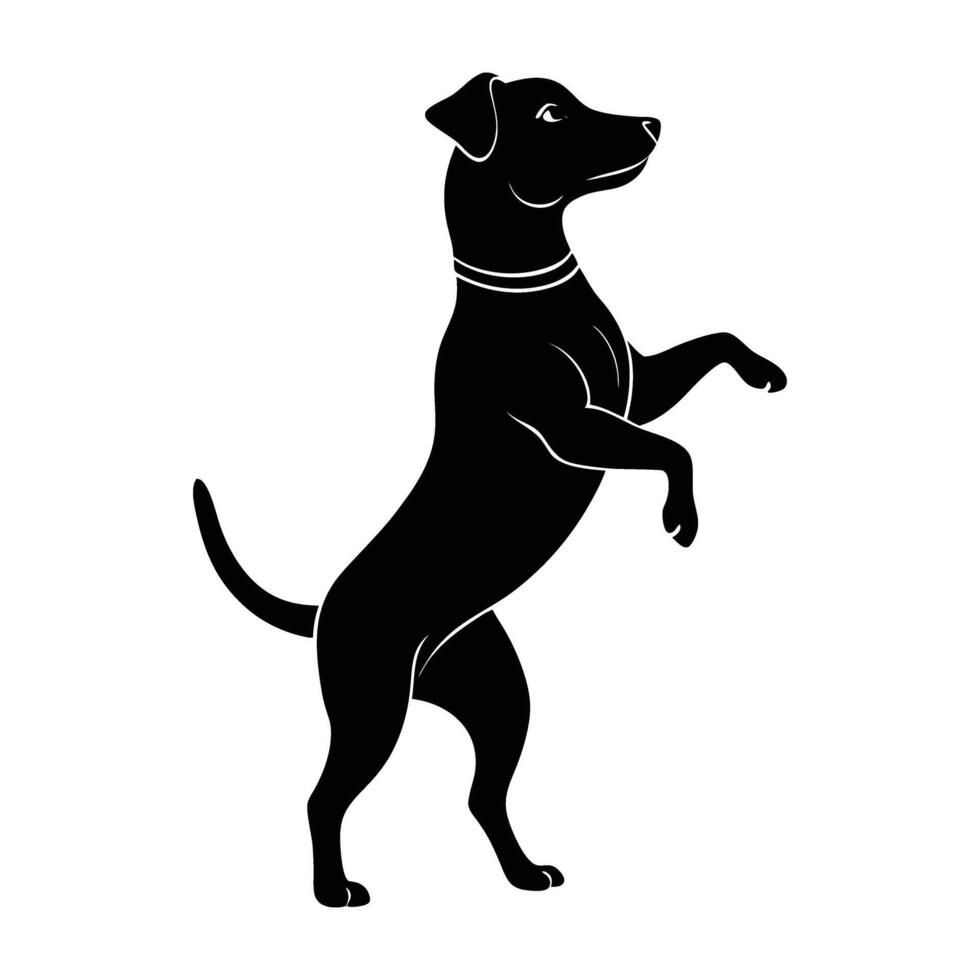 Lively dog balancing on hind legs with front paws elevated on white background vector