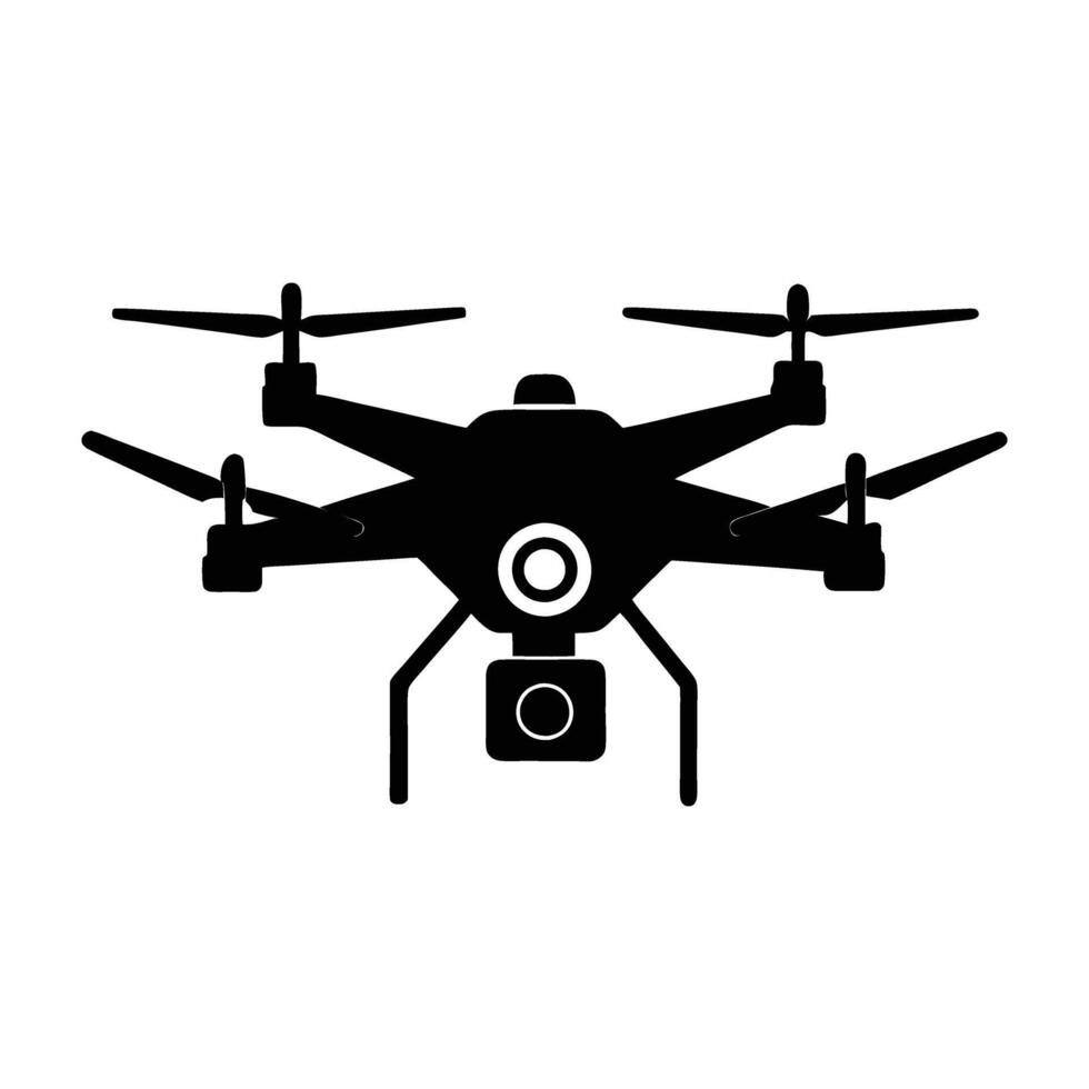 Advanced drone equipped with four propellers and camera lens in clean isolated silhouette vector