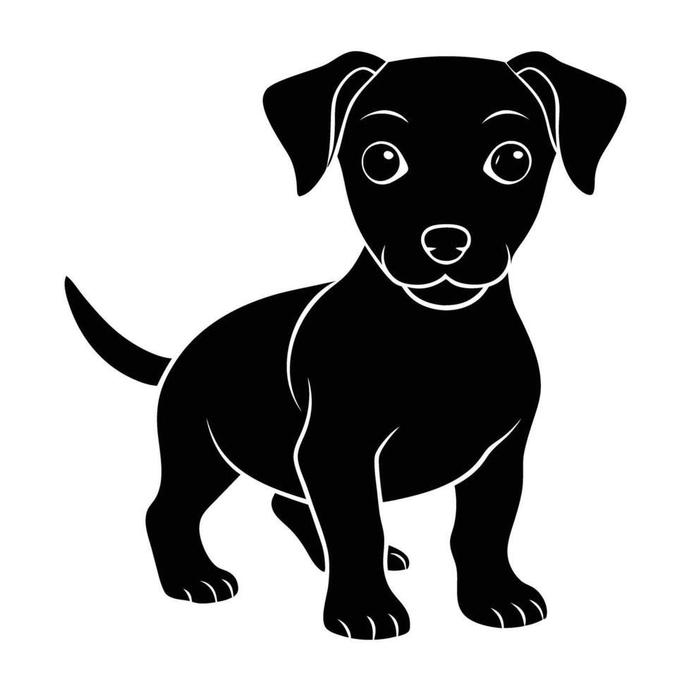Cute curious puppy tilting its head with a charming white background silhouette vector