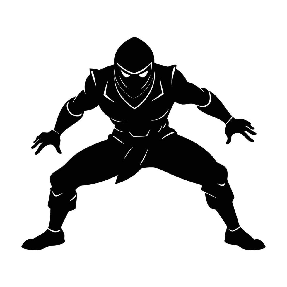 Stealthy black ninja in an aggressive crouch demonstrating swift silhouette action vector