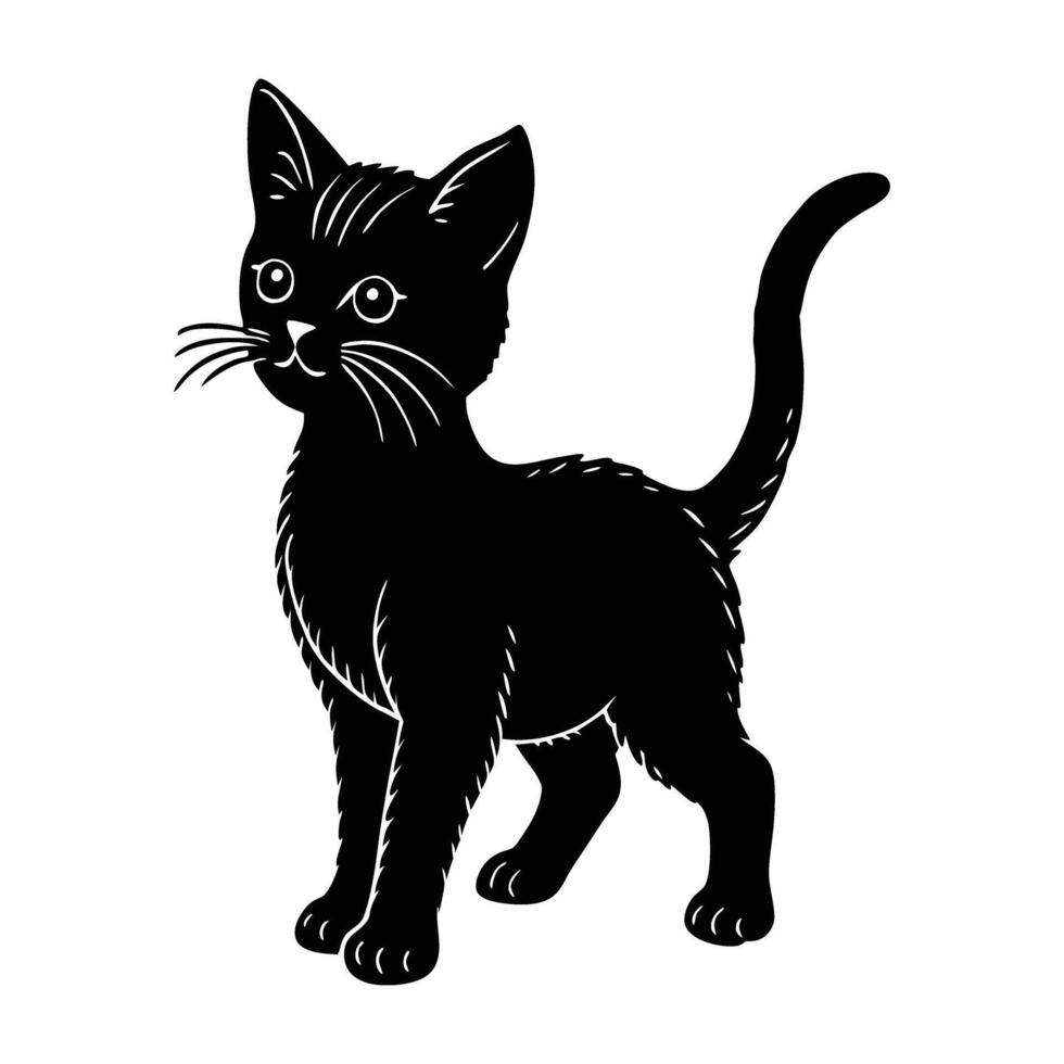 Adorable curious kitten balancing on hind legs with playful silhouette charm vector