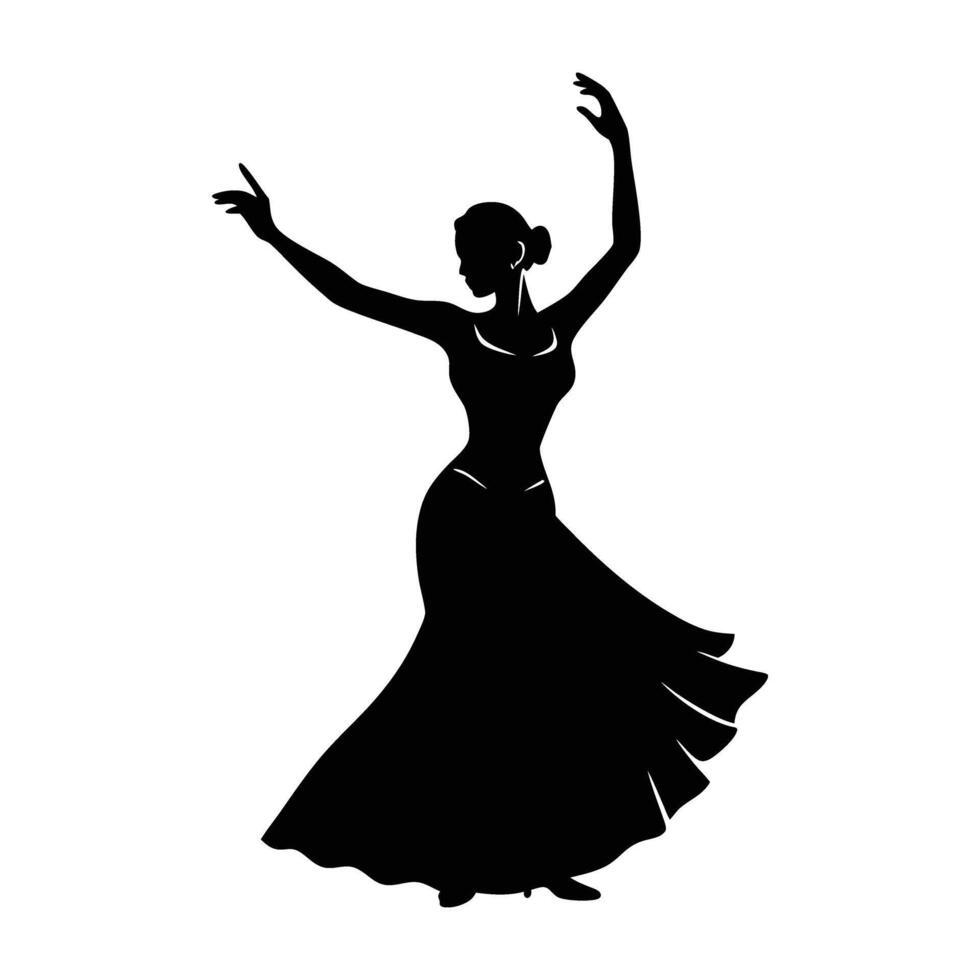 Bold flamenco dancer striking a dramatic pose with elevated arms in silhouette vector