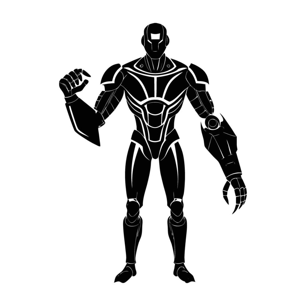 Futuristic cyborg featuring one robotic arm in a striking isolated silhouette vector