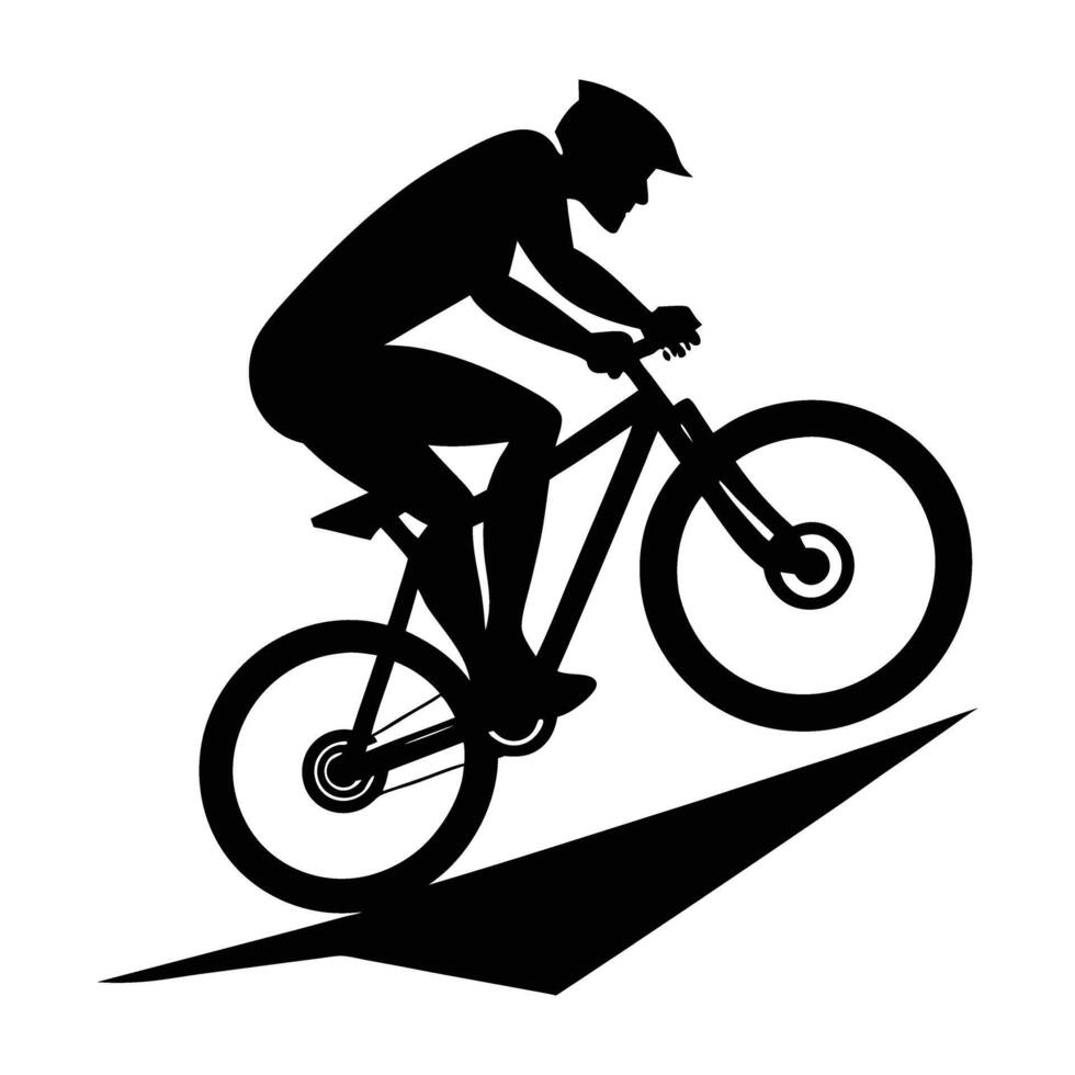 Adventurous mountain biker riding rugged trails captured in a bold silhouette vector