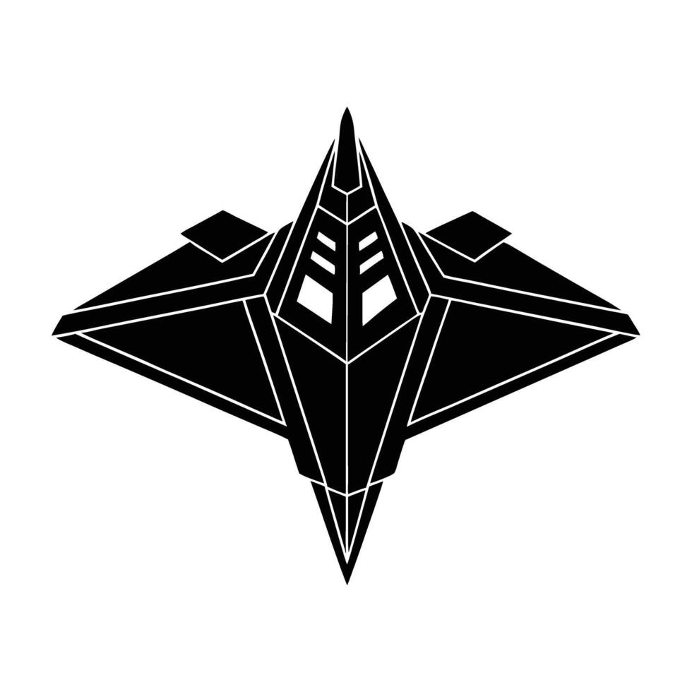 Futuristic spacecraft with sharp edges displayed in isolated silhouette composition vector