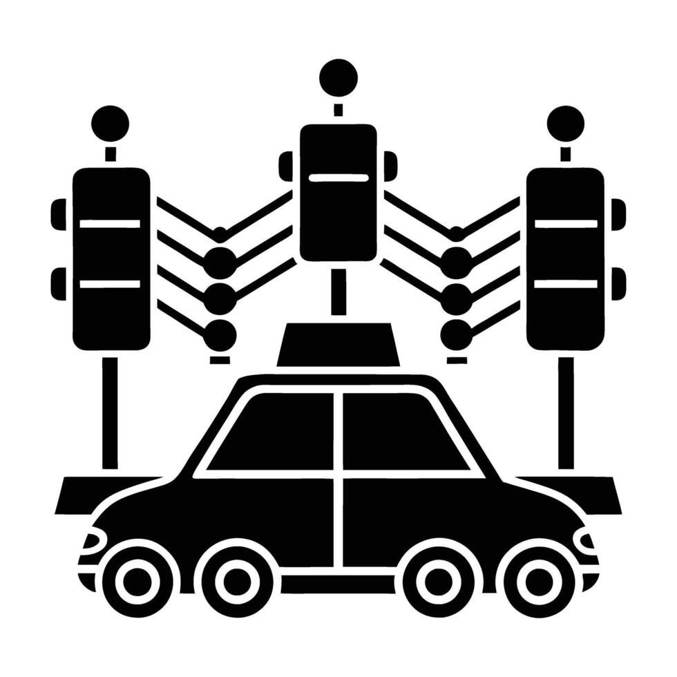 Innovative traffic system controlled by AI displayed in isolated silhouette design vector