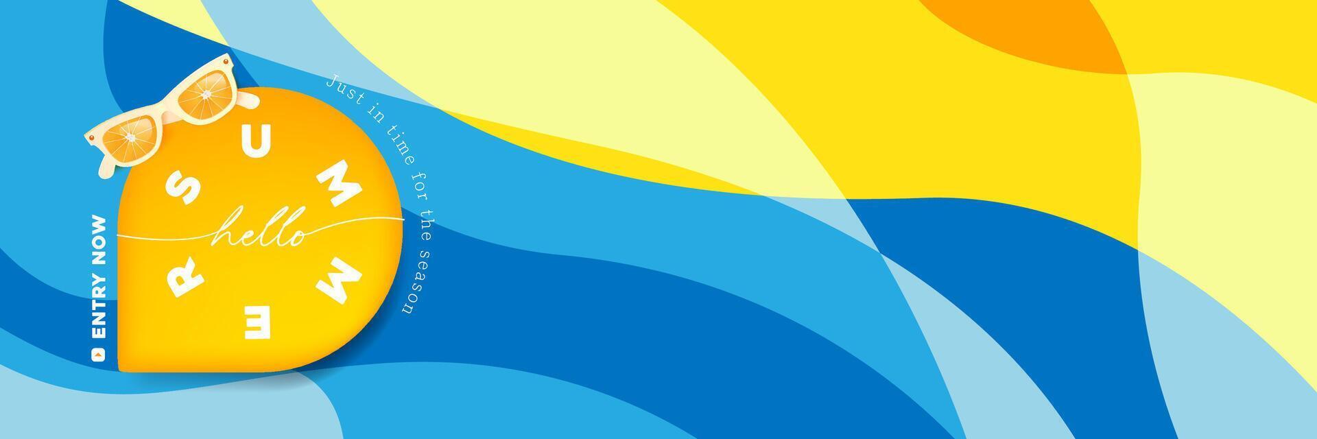 Summer web party banner template with ripple abstract wave background tropical beach vibes vector