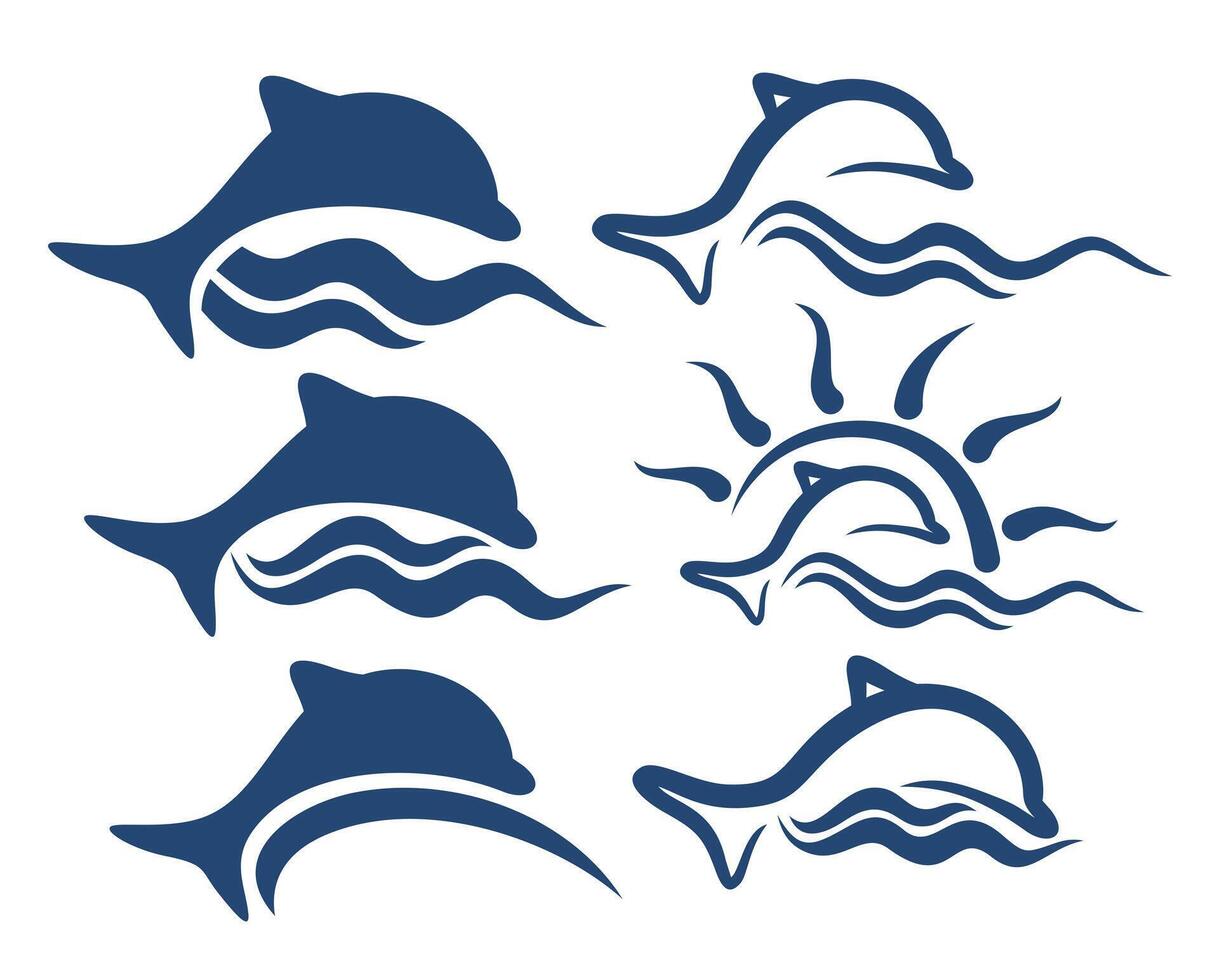 Logos with wave and dolphins. vector