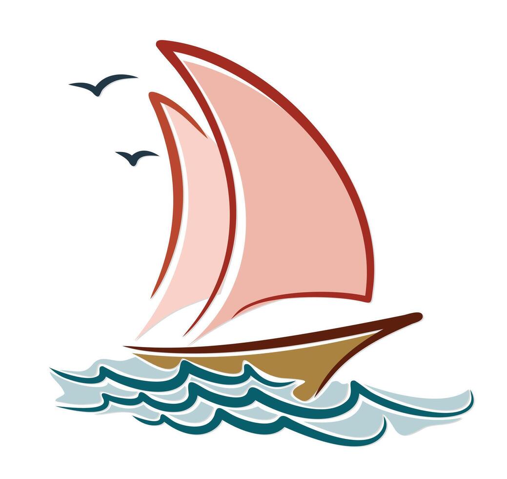 Sailing vessel in sea. vector