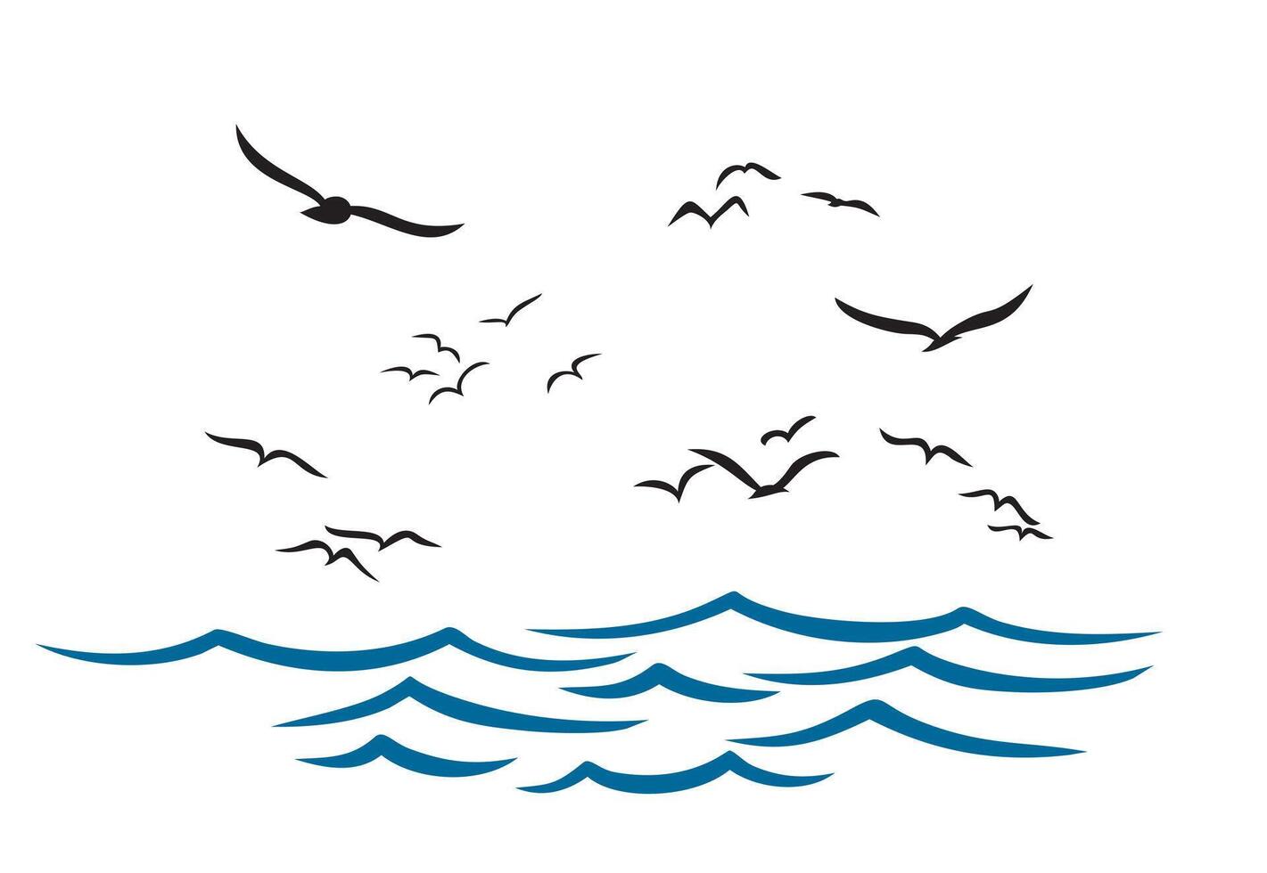 Sea with seagulls. vector
