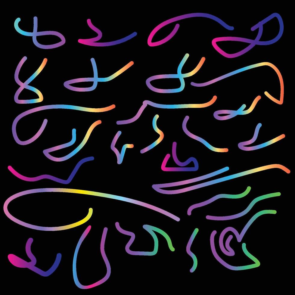 Abstract Pattern of 3D Wavy Lines with Color Gradient on a Black Background. vector