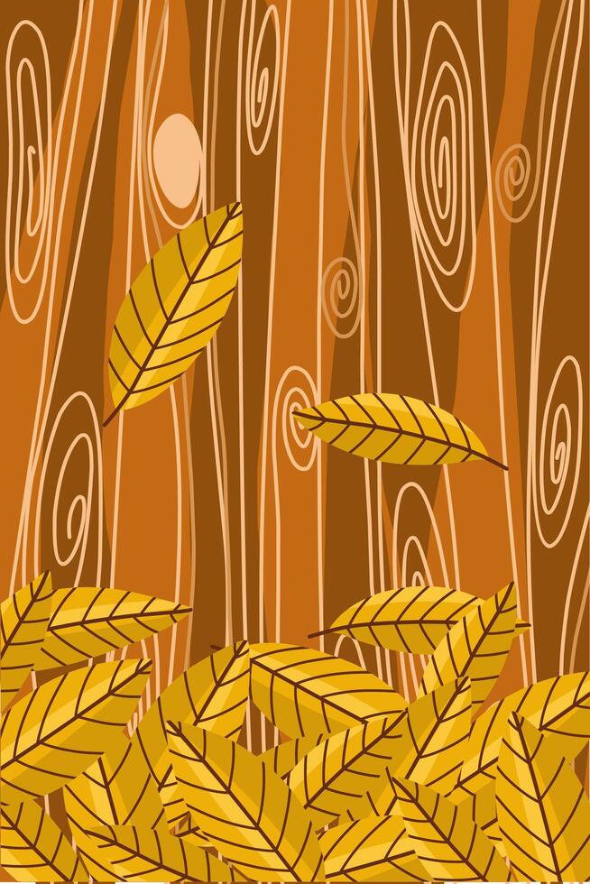 Fallen dry leaves with wood texture tree background vector