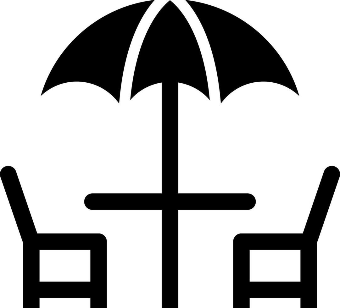 Minimalist Black and White Outdoor Patio Furniture Icon with Umbrella vector