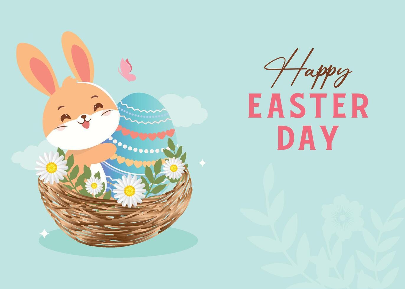 Easter poster and banner template featuring Easter eggs in a nest on a light blue background. Perfect for greetings, gifts, promotions, and shopping in a stylish flat lay design. vector