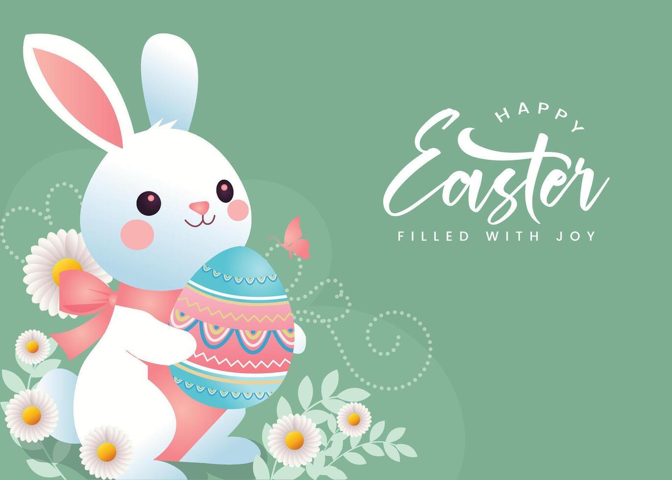 Happy Easter. A trendy design featuring stylish typography, spring flowers, and a charming Easter bunny in modern art style for posters, greeting cards, and website banners vector