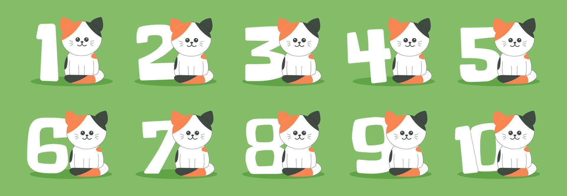 Numbers, cute cat character set. Beautiful elements for Kids Birthday Party invitation, greeting card, poster, event, prints and cake toppers design vector
