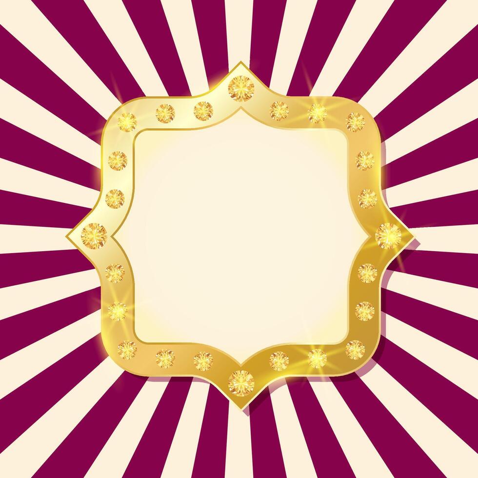 Golden frame on retro circus background with empty copy space. illustration for casino, amusement park, carnival, funfair and other events and performance vector