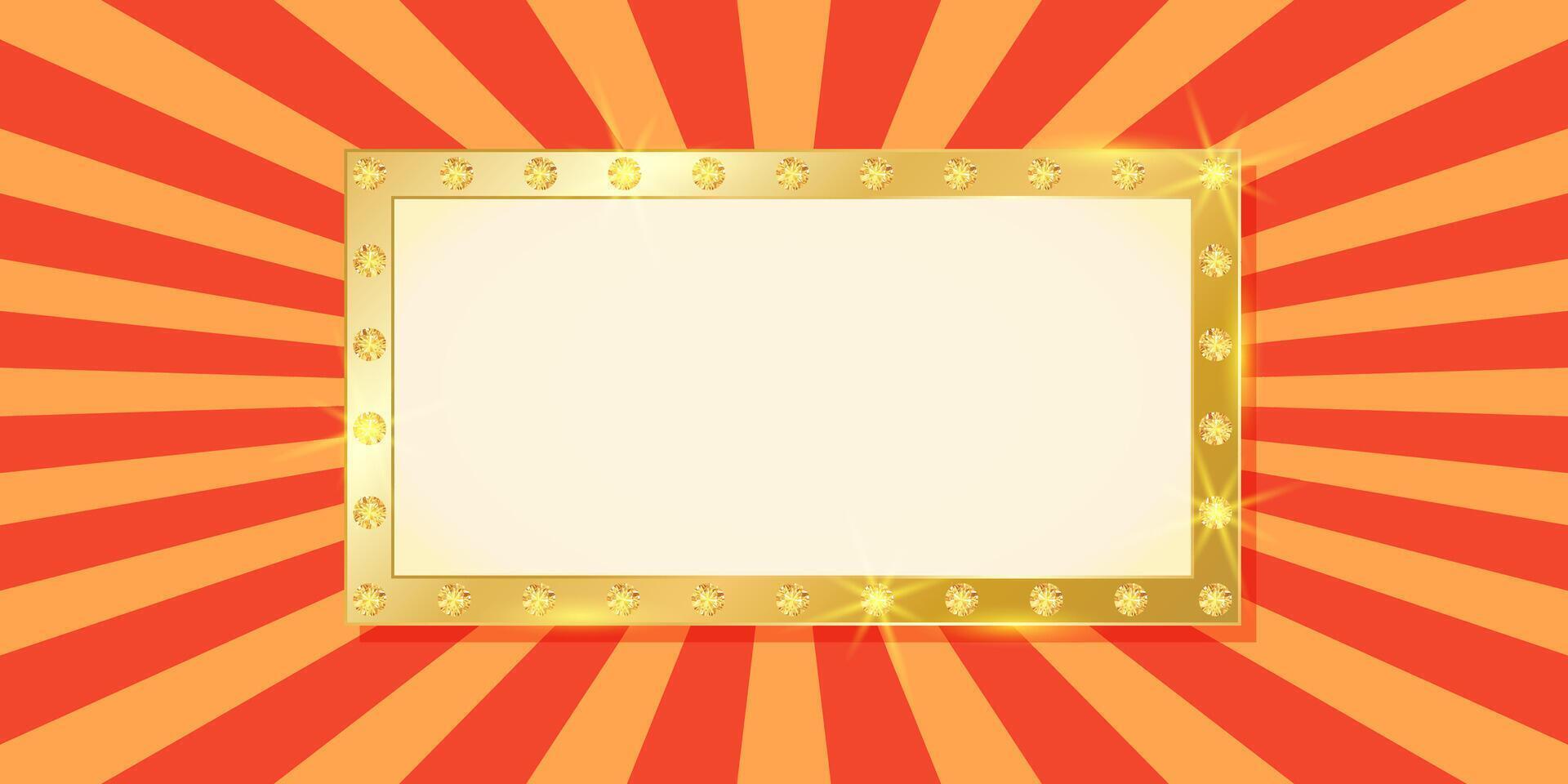 Golden frame on retro circus background with empty copy space. illustration for casino, amusement park, carnival, funfair and other events vector