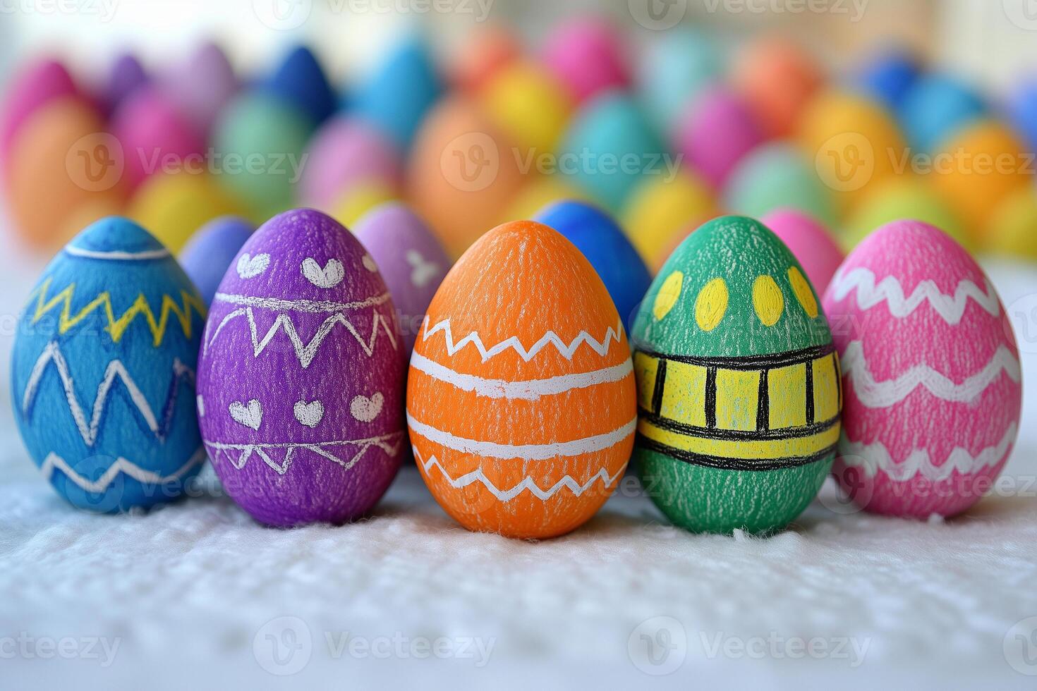 Colorful child drawn easter eggs creating a festive spring atmosphere photo