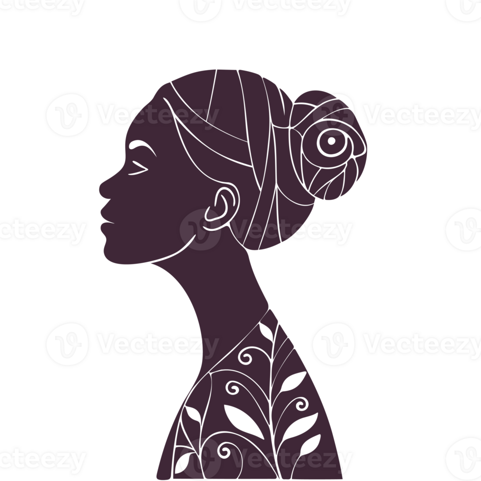 Floral Line Art Silhouette of a Woman in Profile with Botanical Elements for March 8th International Womens Day png
