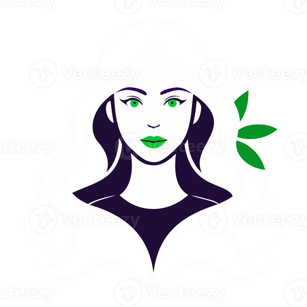 Elegant Abstract Illustration for March Eight International Women's Day with Woman Silhouette and Green Leaves in Vibrant png