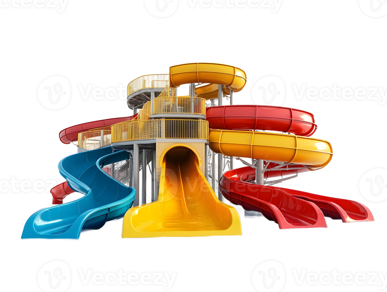 Colorful Water Park Slides Against Transparent Background png