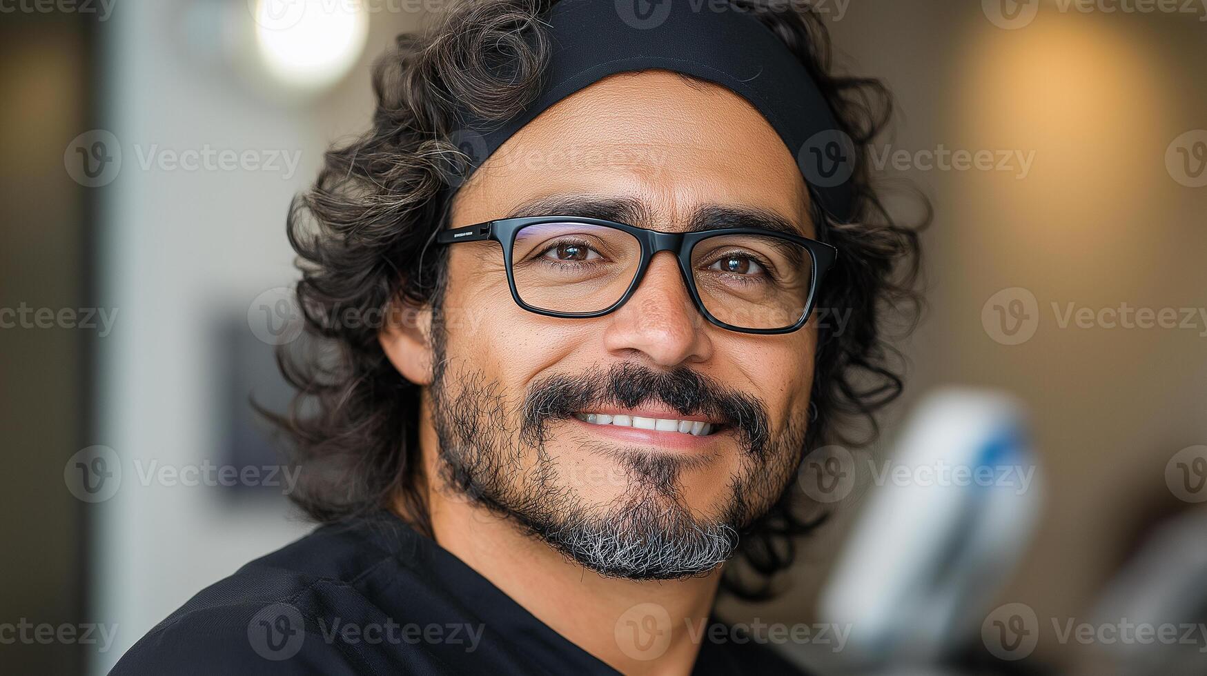 A man with glasses and a beard smiles for the camera photo
