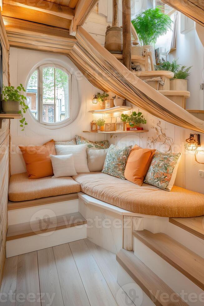 A small living room with a couch and a window photo
