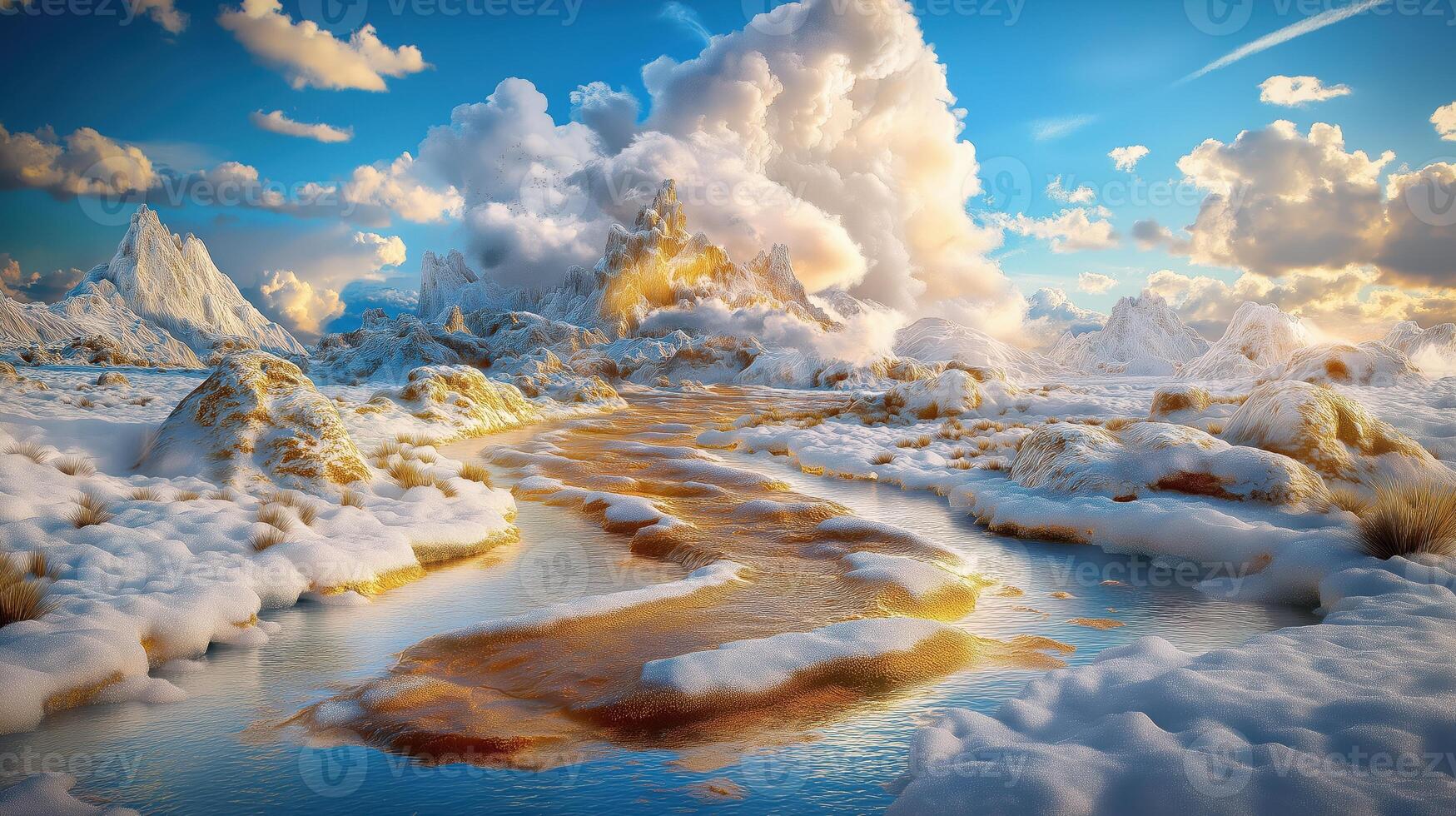 A river flows through a snowy landscape photo