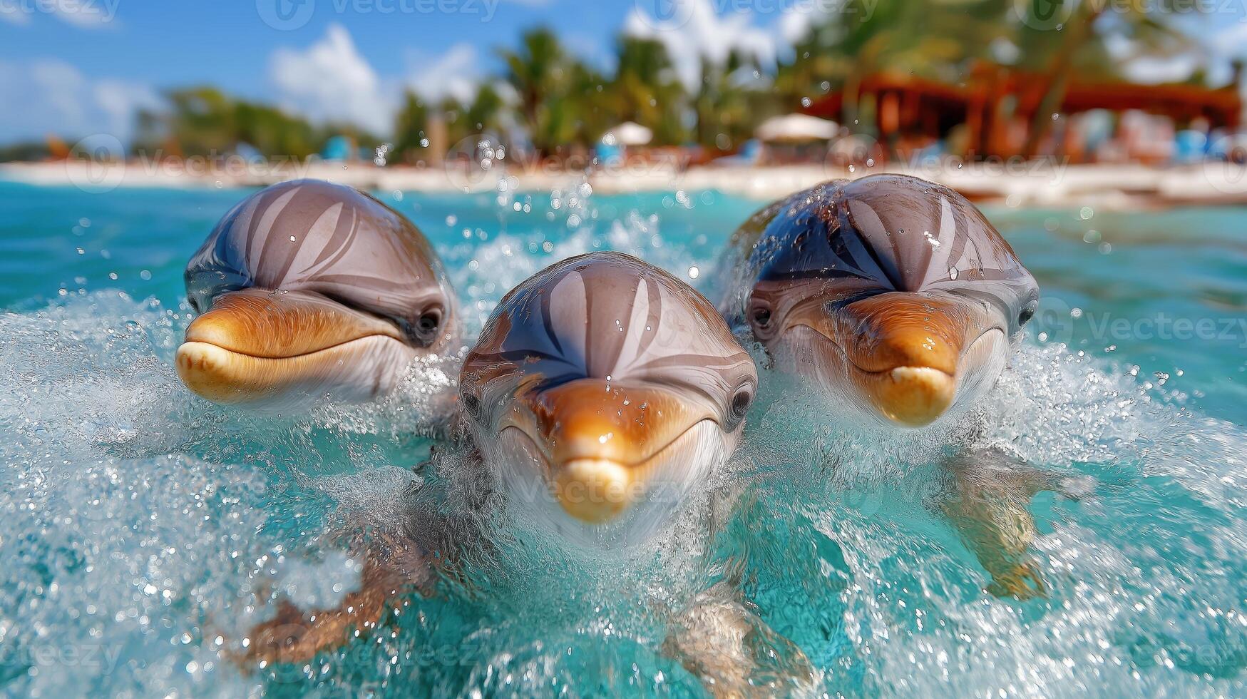 Three dolphins swimming in the ocean photo