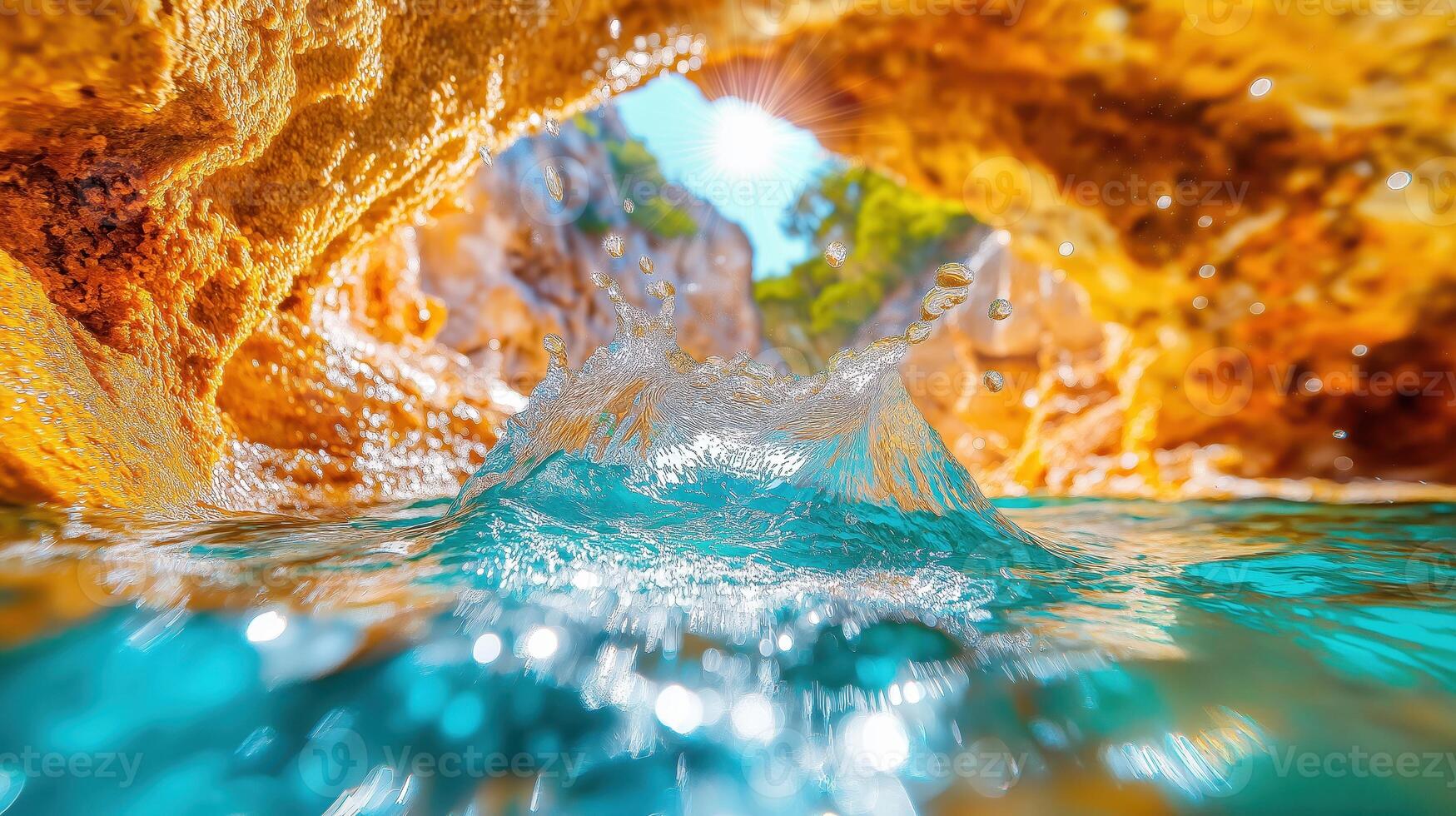 Water splashing into the cave photo