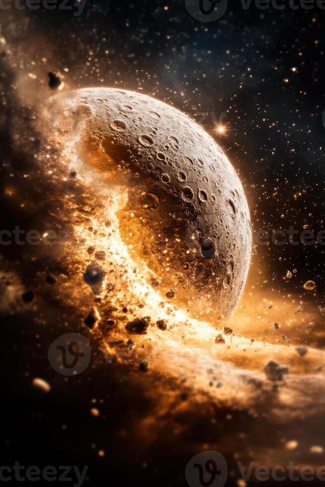An image of a planet with a large asteroid photo