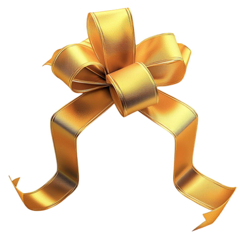Golden ribbon bow on png