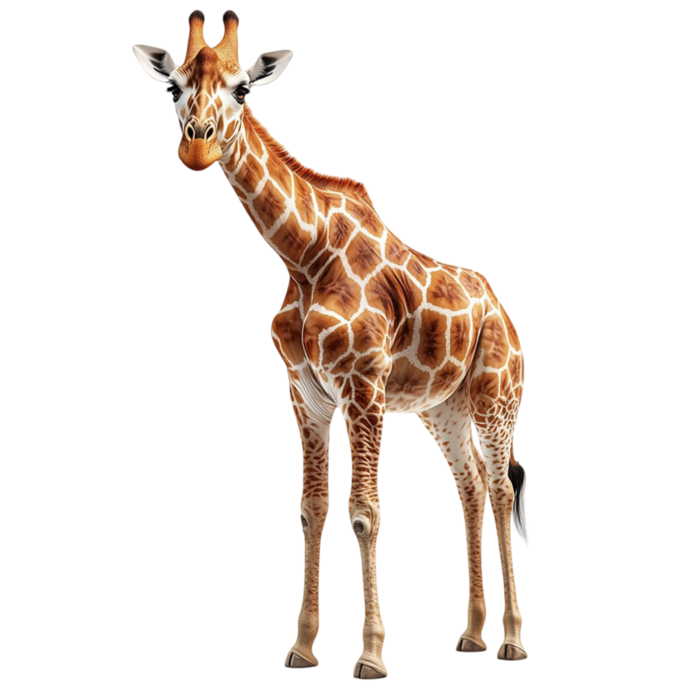 Giraffe Standing with Detailed Fur Texture on png