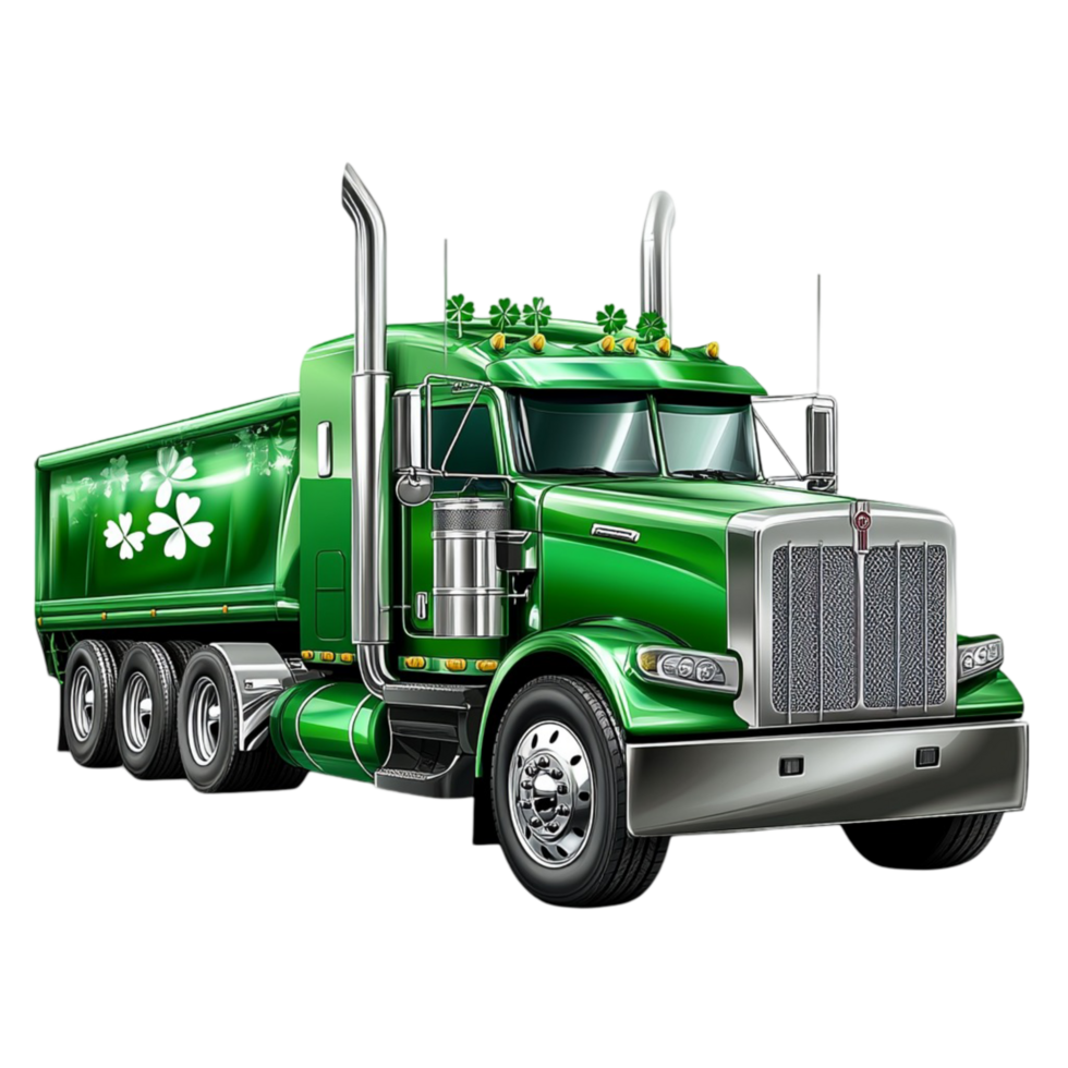 Green Garbage Truck with Shamrocks for Saint Patricks Day on png