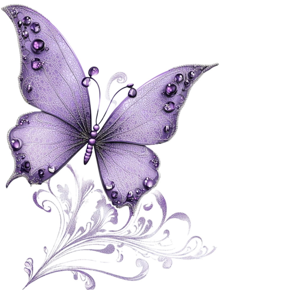 Elegant Purple Butterfly with Floral Swirls and Delicate Wings for Decorative png