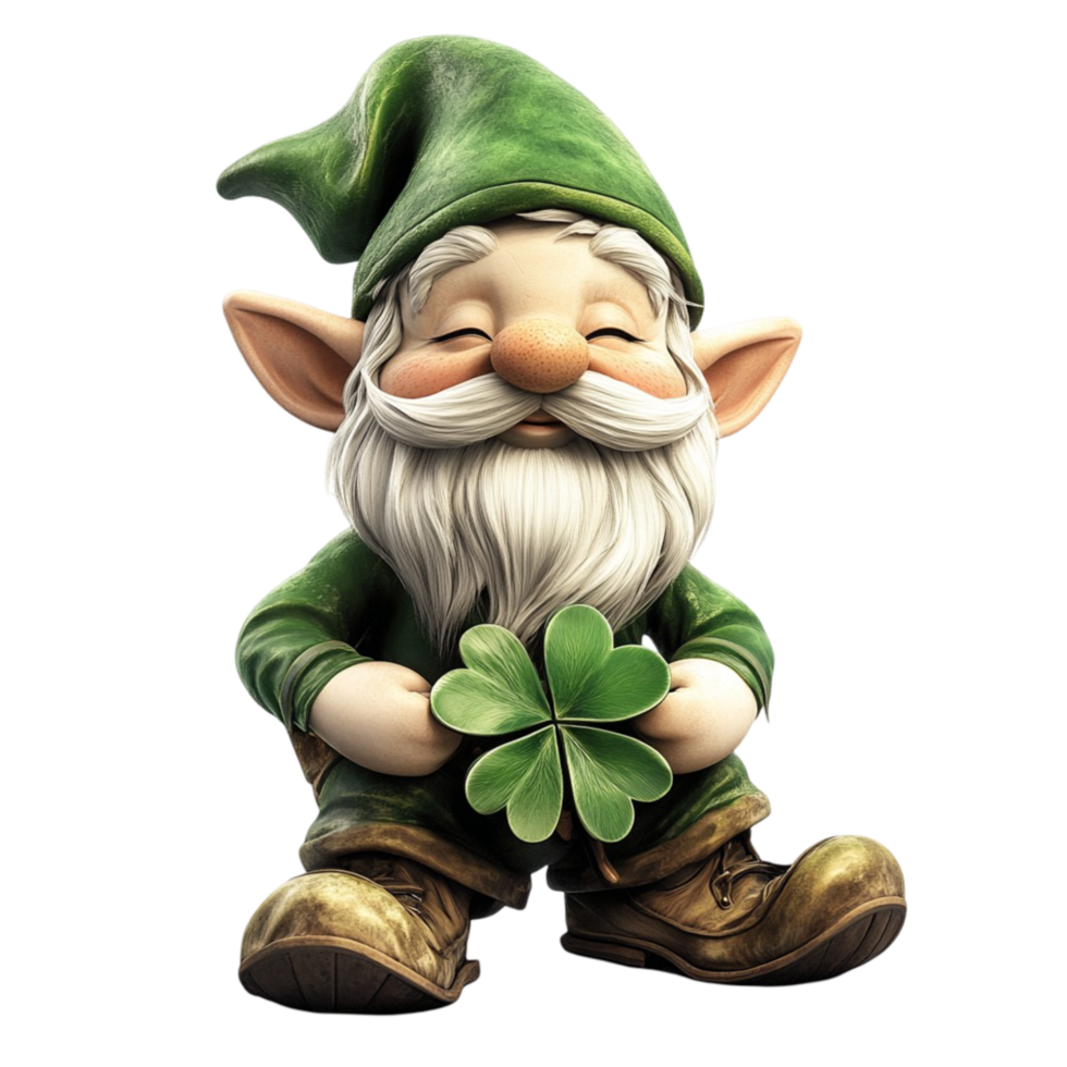 Cute St Patricks Day Gnome Holding Shamrock for Irish Holiday and Luck Symbol png