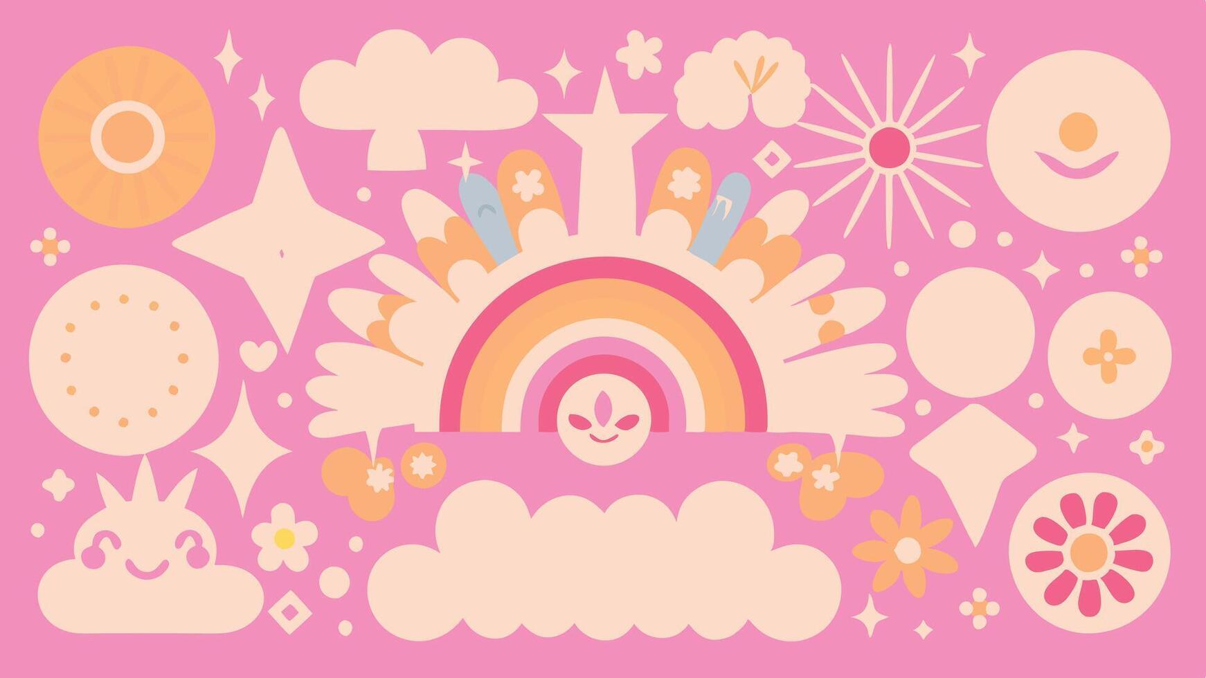 psychedelic background. A colorful, abstract background with a rainbow and sun vector