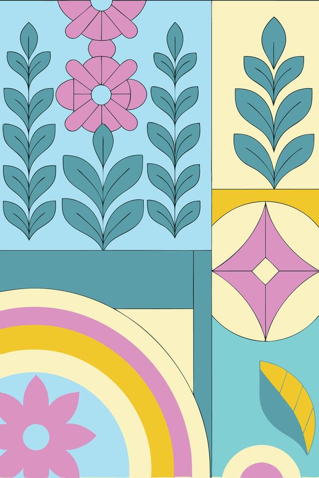 Green plant geometric Abstract minimal mosaic leaf flower ornament for brochure flyer design. bauhaus scandinavian tile. vector