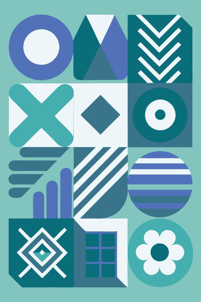 A colorful abstract design of cubes and squares with a blue background vector