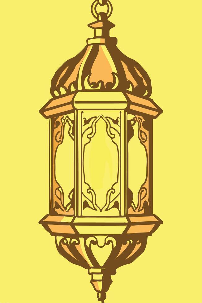 Arabic lantern with light inside vector