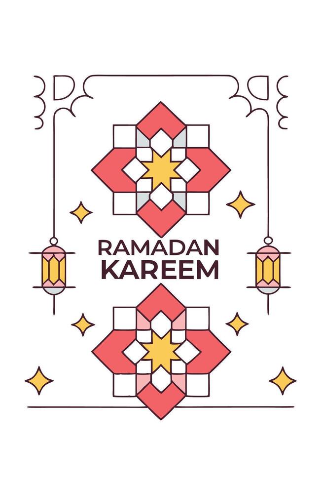Ramadan Kareem is a beautiful and colorful poster with two lanterns hanging from the top. The poster is perfect for celebrating Ramadan vector