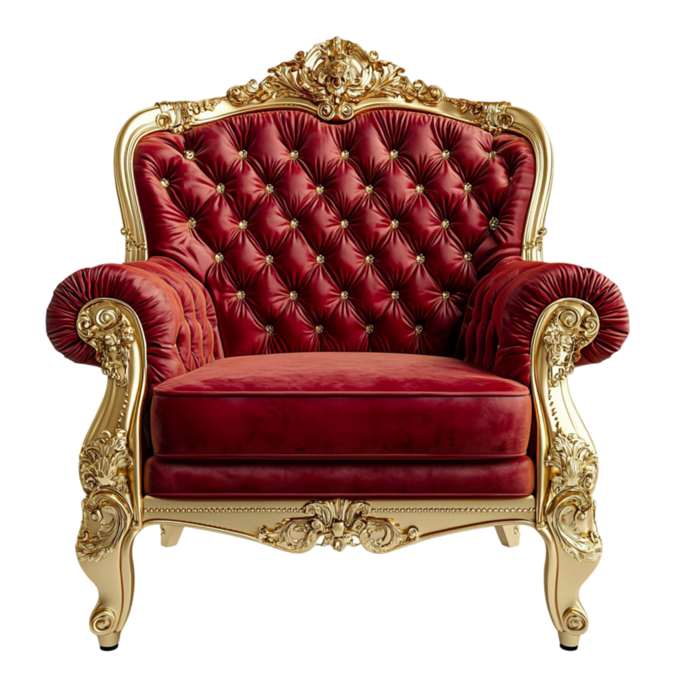 Classic Red and Gold Throne Chair with Ornate Carving for Royal and Luxury Furniture png
