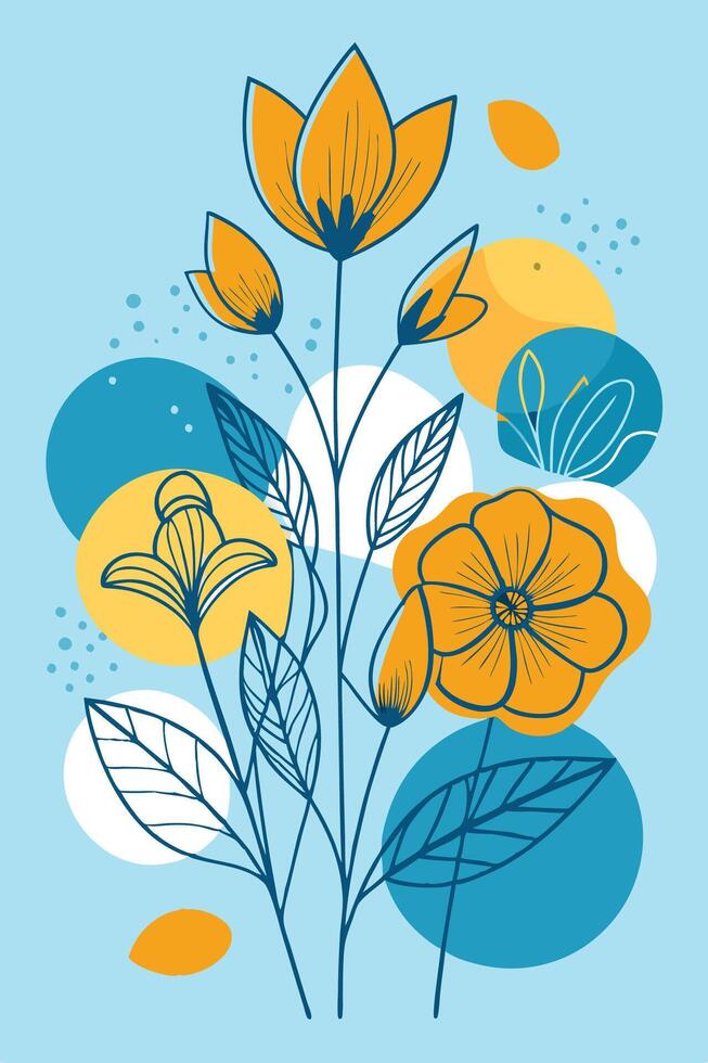 Plants and flowers in the Bauhaus pattern with geometry vector