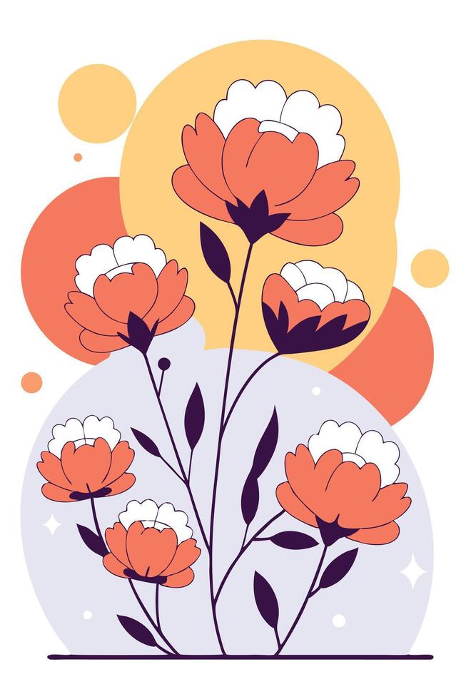 Line art of peonies, with gold lines on a dark blue background vector
