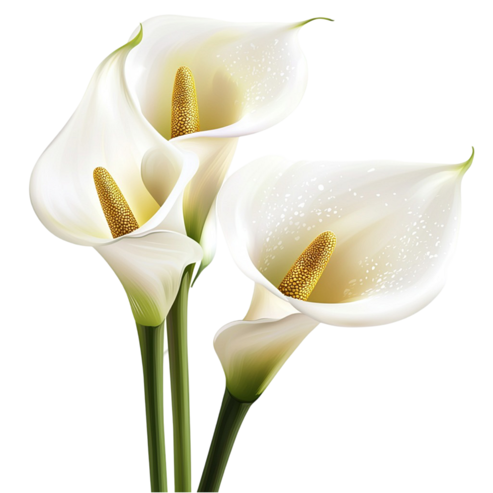 Beautiful White Calla Lilies with Green Stems in a Floral Arrangement png