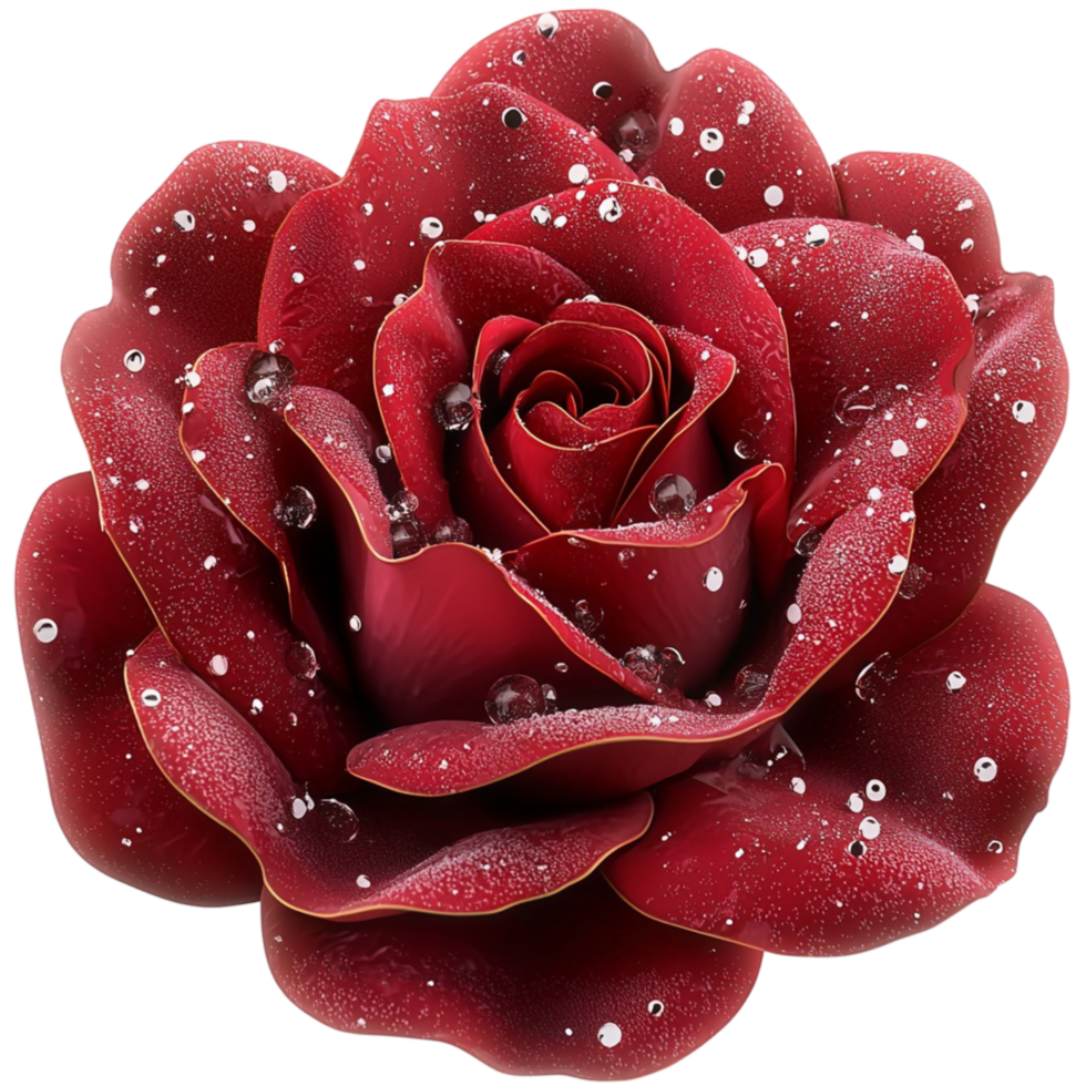 Red Rose Covered in Sparkling Snow with Realistic Floral Details png